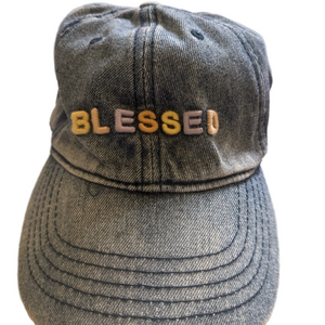 Denim 'Blessed' Embroidered Cap